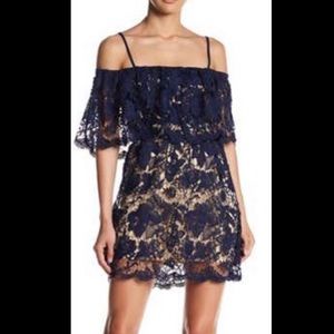 Navy blue off the shoulder lace dress